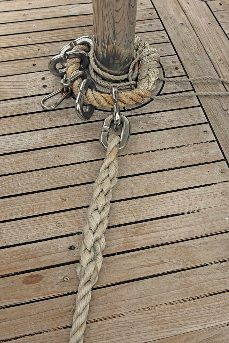 gaff rope secured to the chair pedestal