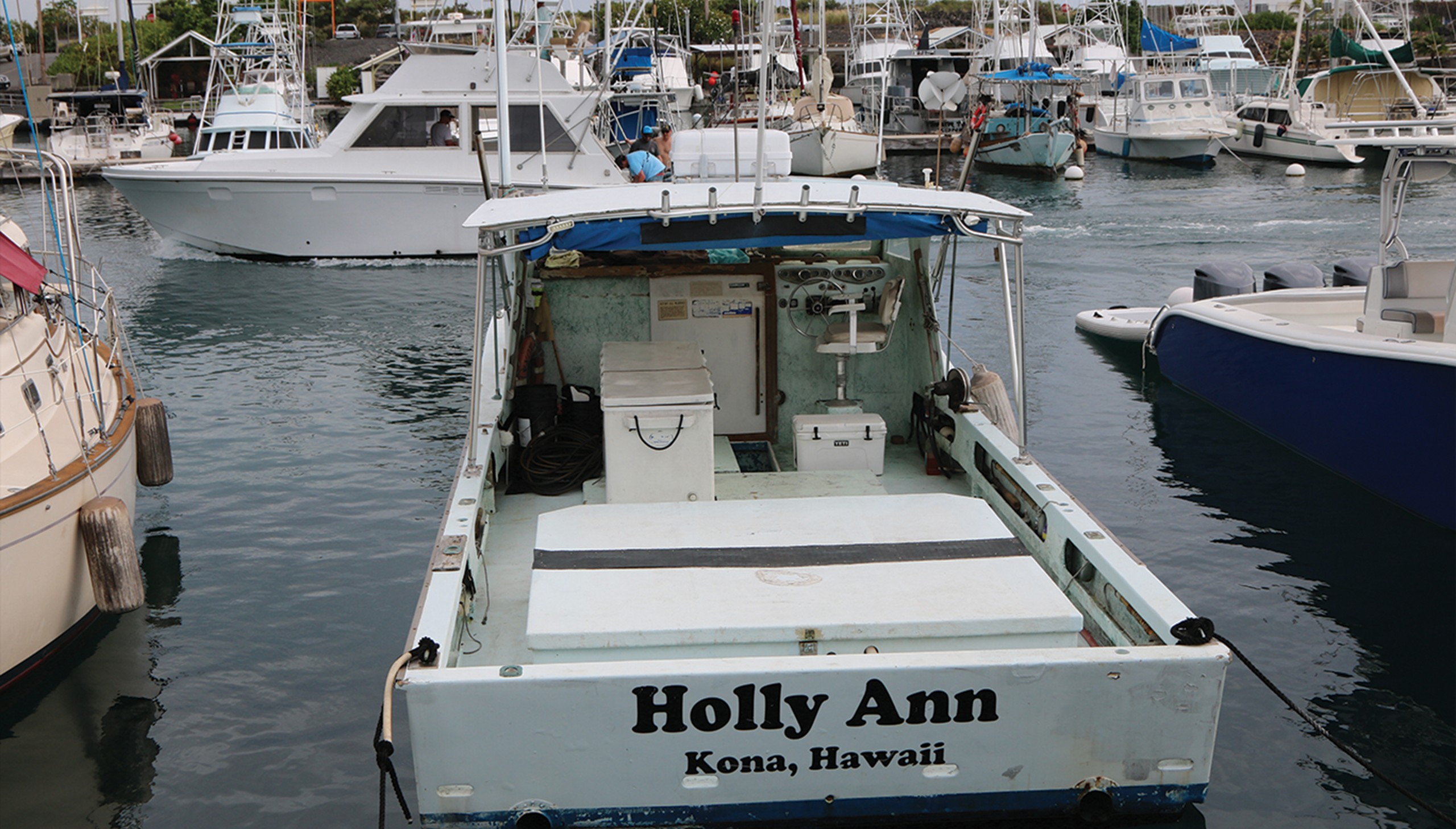 Holly Ann boat sitting in the Kona Hawaii marina