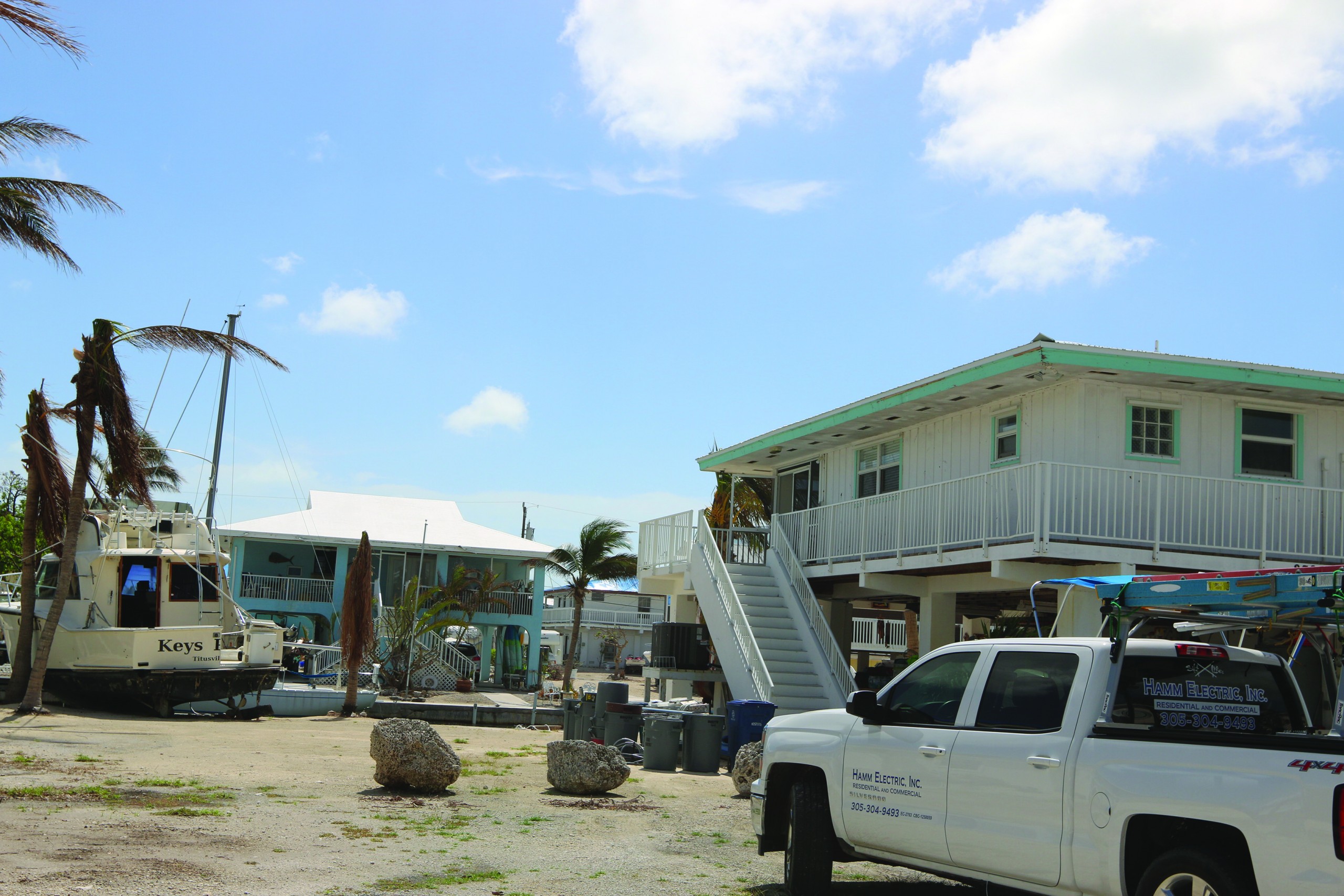 Here a boat sets aloft on its bottom in Cudjoe Key as a result of Hurricane Irma.